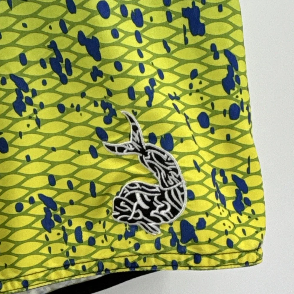 Pelagic Fish Scale Pattern Fishing Board Shorts Green Yellow Blue Athletic 40
